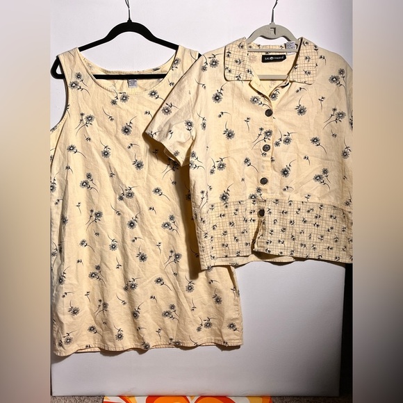 Sag Harbor Yellow & Grey Vintage Floral Linen Cotton Dress and Top 14 - Picture 2 of 16